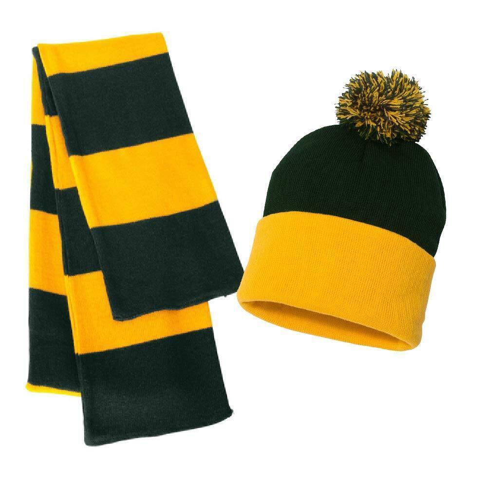 7591 Unisex Scarf Beanie Hat Set Collegiate Rugby Stripe Winter Scarf Cap